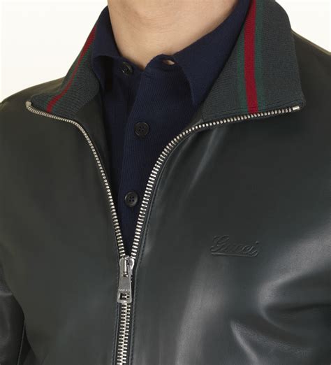 gucci green leather jacket|Gucci leather jacket price.